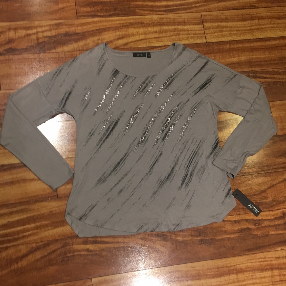 APT 9 Gray Sequined Top